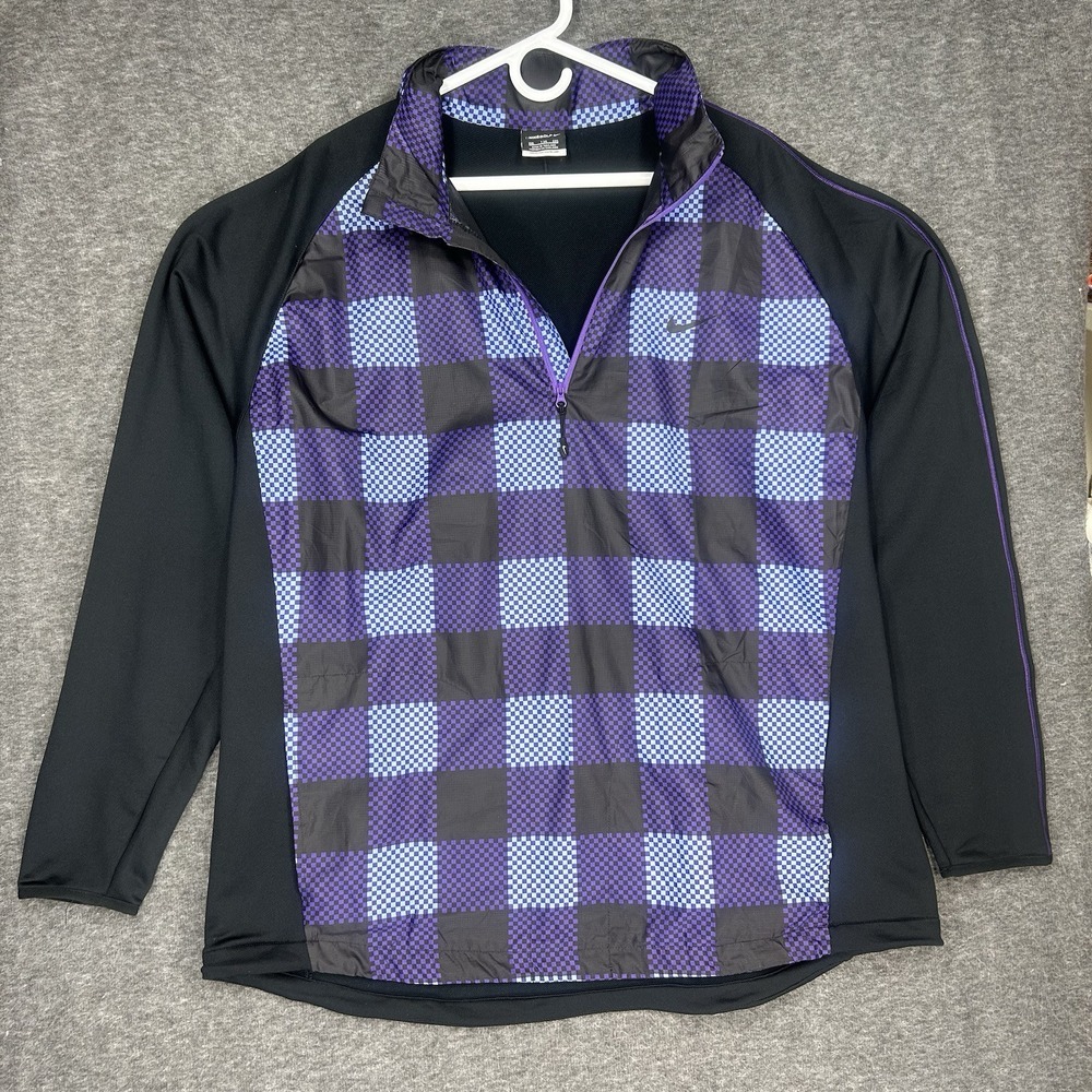 Nike Golf Windbreaker pullover Jacket Mens‎ 2XL purple blue black checkered zip